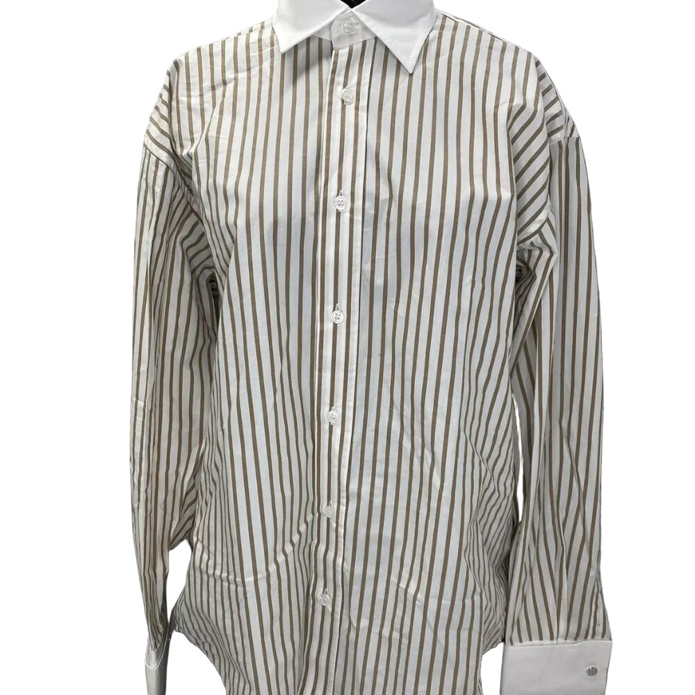 NEW FILIPPA K Women’s Tuxedo Shirt White/Light Brown Size 2 Cotton Striped